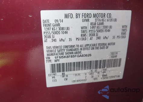 2015 Ford Explorer Limited z USA, uszkodzony, nr VIN 1FM5K8F85FGA83626